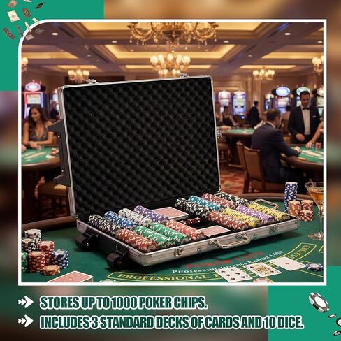 1000 Pcs Large Capacity Rolling Poker Chip Case Empty with Wheels and Telescoping Handle, 23.6" x 15" Aluminum Trolley Storage Case for Casino Tournament Travel (No Chips Included) in Saudi Arabia