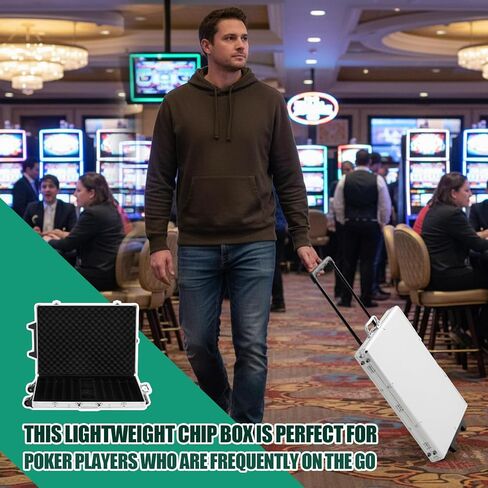 1000 Pcs Large Capacity Rolling Poker Chip Case Empty with Wheels and Telescoping Handle, 23.6" x 15" Aluminum Trolley Storage Case for Casino Tournament Travel (No Chips Included) in Saudi Arabia