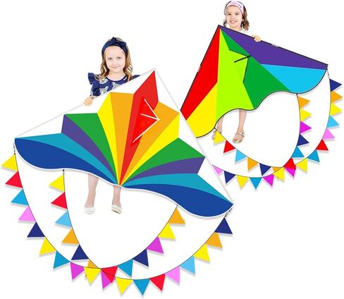 Large Beach Delta Kite for Adults and Kids Ages 4-8 & 8-12, Extremely Easy to Fly for Beginners(60X30''), Single Line Kite,Comes with 300 FT String Kite Handle.(Rainbow+Blackgreen) in Kuwait