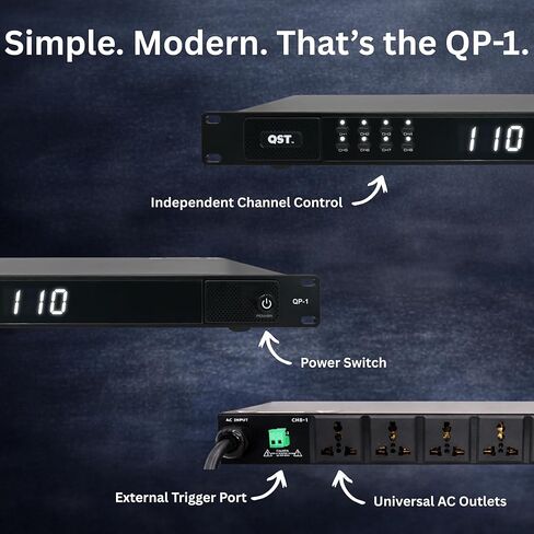 QST QP-1 1U Rackmount 8-Channel Power Sequencer Conditioner for Pro Audio, Home Theater, IT & Network Racks, Surge Protection, and 8 AC Outlets 3000w 120-240v in Saudi Arabia
