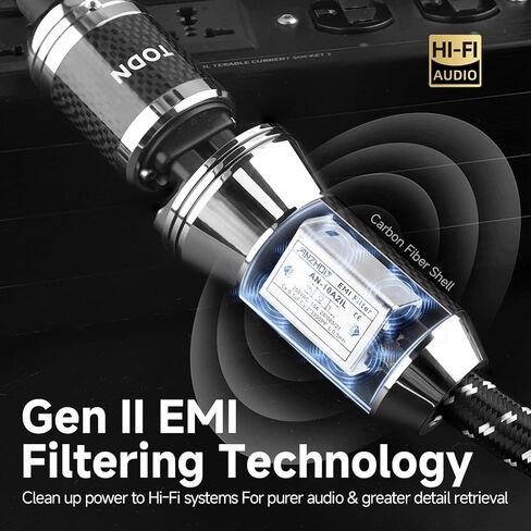 TODN Power EMI Filter Cable with Dual Shielded for Clean up Power, Noise Reduction - Silver-Plated OFC, Rhodium-Plated Plug IEC C14 to C15, Φ17.5mm, 1.15ft/0.35m in Kuwait