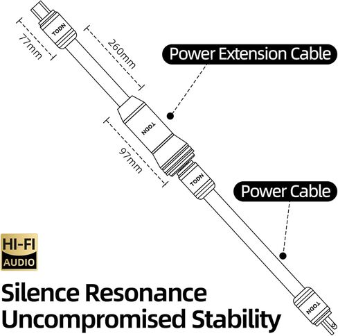 TODN Power EMI Filter Cable with Dual Shielded for Clean up Power, Noise Reduction - Silver-Plated OFC, Rhodium-Plated Plug IEC C14 to C15, Φ17.5mm, 1.15ft/0.35m in Kuwait