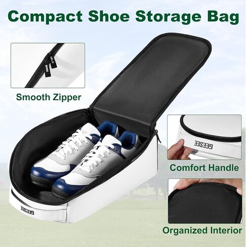 Premium PU Leather Golf Shoe Bag for Men & Women,Lightweight Golf Shoes Organizer with Smooth Full-Zip Opening, Travel Golf Shoe Bag with Handle (White) in Saudi Arabia