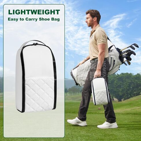 Premium PU Leather Golf Shoe Bag for Men & Women,Lightweight Golf Shoes Organizer with Smooth Full-Zip Opening, Travel Golf Shoe Bag with Handle (White) in Saudi Arabia