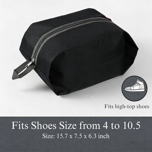 حقيبة أحذية للسفر مقاومة للماء، حقيبة تخزين أحذية محمولة بسحاب للأحذية الرياضية وصالة الألعاب الرياضية والجولف والأمتعة وأساسيات السفر، باللون الأسود in Kuwait