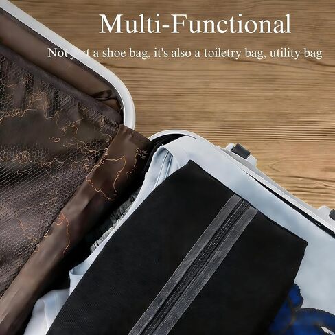 حقيبة أحذية للسفر مقاومة للماء، حقيبة تخزين أحذية محمولة بسحاب للأحذية الرياضية وصالة الألعاب الرياضية والجولف والأمتعة وأساسيات السفر، باللون الأسود in Kuwait