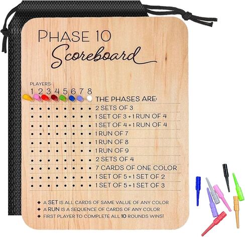 لوحة نتائج خشبية للمرحلة 10 مع حقيبة محمولة - لعبة بطاقات المرحلة 10 مع 8 ألوان أوتاد، لوحة تتبع نقاط السفر قابلة لإعادة الاستخدام لليلة الألعاب العائلية أو التخييم أو الحفلات - ملحق ليلة اللعبة للبالغين in Kuwait