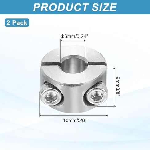 MECCANIXITY 2Pcs Shaft Collar 6mm Bore Double Split 304 Stainless Steel Clamping Shaft Collars for Industrial Automation Conveyor Belt Systems in Kuwait