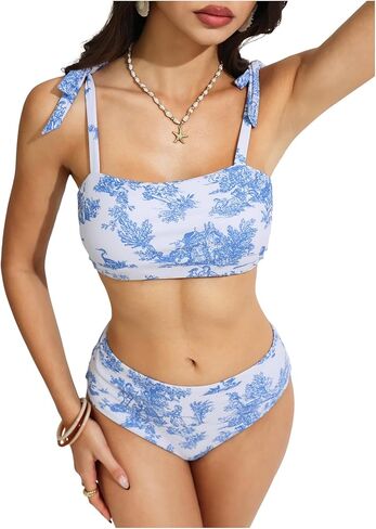 Floerns Women's Tie Shoulder Bikini Swimsuit Floral High Waisted 2 Piece Bathing Suit in Saudi Arabia
