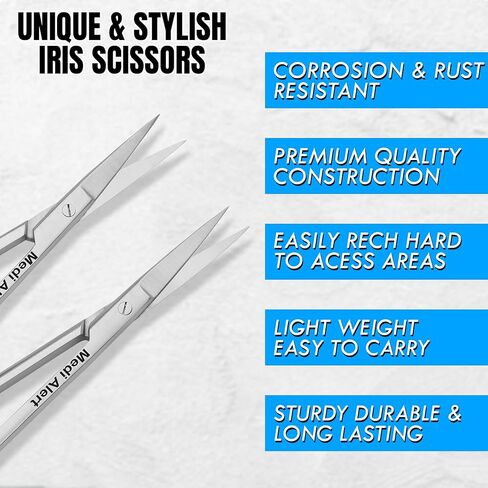 Set of Two Iris Micro Dissecting Scissors 4.5" STR/CVD Serrated Super-Cut Fine Point Skin Tag Medical Surgical Gum Suture Eye Dental Scissors Perfect for Doctors, Nurses, Students Training in Saudi Arabia