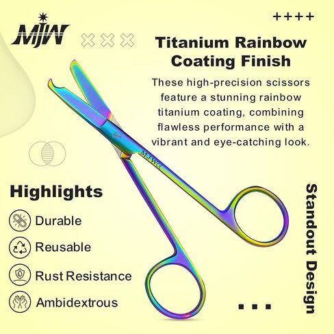 مقص خياطة من الفولاذ المقاوم للصدأ MJW مع طلاء تيتانيوم متعدد الألوان/قوس قزح - مقص تشذيب دقيق للتطريز والخياطة المتقاطعة واللحف والخياطة وعشاق الحرف اليدوية والمزيد in Kuwait