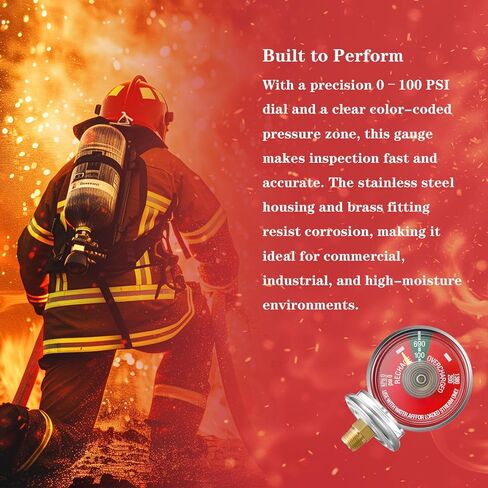 4PCS 100 Psi Water Fire Extinguisher Gauge for Stainless Steel Water Fire Extinguishers, Fits Amerex, Ansul, Badger, 1/8" NPT Thread, Stainless Steel Body, Clear Dial in Saudi Arabia