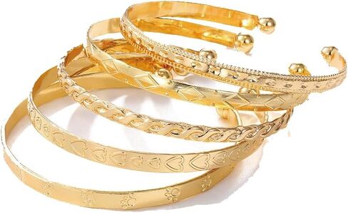 17IF Gold Bangle Bracelet For Women 14k Plated Multi Layer Cuff Bracelets Set Trendy Boho Textured Indian Punk Chunky Cable Smooth Bangles Elegance Stack Minimalist Jewelry Gift in Kuwait