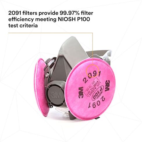 طقم جهاز تنفس نصف وجه قابل لإعادة الاستخدام 3M 6291، حجم متوسط، P100، خفيف الوزن، مريح، سهل التعديل، يتضمن 2091 فلتر جسيمات، لحام، لحام، الأسبستوس in Saudi Arabia