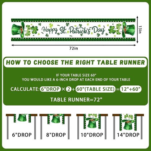 St Patricks Day Table Runner 72 Inches, St Patricks Shamrocks Green Hat Burlap Table Runner, Leprechaun Holiday Table Decor for Home Dining Room in Kuwait