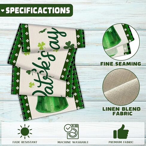 St Patricks Day Table Runner 72 Inches, St Patricks Shamrocks Green Hat Burlap Table Runner, Leprechaun Holiday Table Decor for Home Dining Room in Kuwait