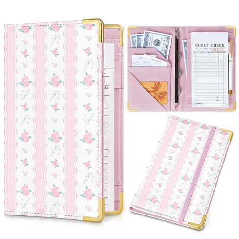 Server Book, Faux Leather Server Books for Waitress, Cute Servers Book with Zipper Pocket & Pen Holder, Serving Books Fits Servers Apron, Pink in Kuwait