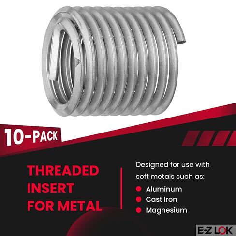 E-Z LOK Coil Threaded Insert for Metal 18-8 Stainless Steel Helical Wire Thread Insert 9/16-12 Internal Threads, 0.844" Length, Pack of 5 in Saudi Arabia