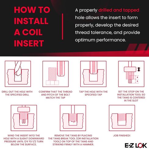 E-Z LOK Coil Threaded Insert for Metal 18-8 Stainless Steel Helical Wire Thread Insert 9/16-12 Internal Threads, 0.844" Length, Pack of 5 in Saudi Arabia