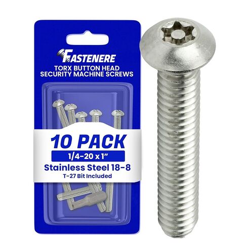 Fastenere Torx Security Machine Screws, 1/4-20 x 1 Stainless Steel, Tamper-Resistant Button Head Electrical Outlet Screws for Wall Plates, Panels, Fixtures, Covers & Metal Enclosures, (10 Pack) in Saudi Arabia