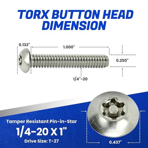 Fastenere Torx Security Machine Screws, 1/4-20 x 1 Stainless Steel, Tamper-Resistant Button Head Electrical Outlet Screws for Wall Plates, Panels, Fixtures, Covers & Metal Enclosures, (10 Pack) in Saudi Arabia