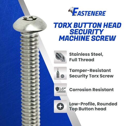 Fastenere Torx Security Machine Screws, 1/4-20 x 1 Stainless Steel, Tamper-Resistant Button Head Electrical Outlet Screws for Wall Plates, Panels, Fixtures, Covers & Metal Enclosures, (10 Pack) in Saudi Arabia