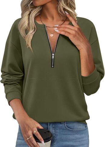 Womens Sweatshirts Half Zip Fleece Pullover Tops with Pockets Quarter Zipper Hoodies Fall Winter Outfits Clothes in Kuwait