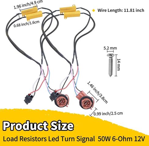 Upgraded 3157 3157a Led Resistor Turn Signal with Metal Screws Plug and Play, 3157 4157 Load Resistors Harness Fix Hyper Flash Error Decoder Switchback Led Resistor Kit 2 Pack 50W 6 Ohm in Kuwait