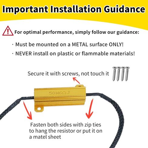 Upgraded 3157 3157a Led Resistor Turn Signal with Metal Screws Plug and Play, 3157 4157 Load Resistors Harness Fix Hyper Flash Error Decoder Switchback Led Resistor Kit 2 Pack 50W 6 Ohm in Kuwait