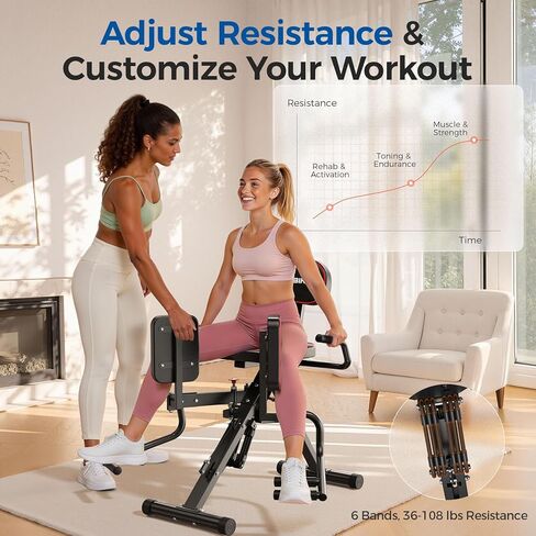 FLYBIRD 2-in-1 Hip Abductor & Adductor Machine, Lower Body Glute & Inner Thigh Workout Equipment for Home Gym, 6 Adjustable Resistance Bands and Dual Foot Bar in Kuwait