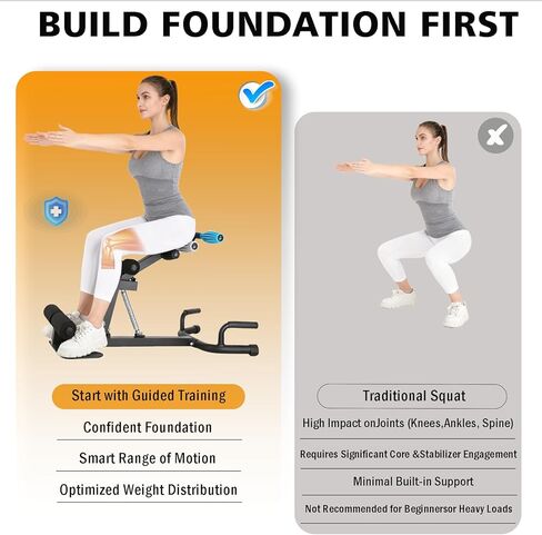 آلة القرفصاء القابلة للتعديل للنساء، مدرب عضلات الأرداف للصالة الرياضية المنزلية، معدات تمرين الساق والأساسية بأربعة مستويات مع دعم القرفصاء العميق، سعة 300 رطل in Kuwait