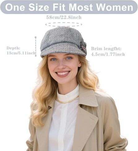 4 Pcs Womens Newsboy Cap Women Retro Classic Visor Newsboy Cabbie Cap Beret Hats with Flower Buckle for Woman Ladies Cabbie Fiddler dressie Newsboy Hats for Girls Gift Black in Kuwait