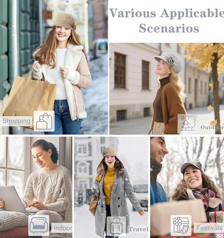 4 Pcs Womens Newsboy Cap Women Retro Classic Visor Newsboy Cabbie Cap Beret Hats with Flower Buckle for Woman Ladies Cabbie Fiddler dressie Newsboy Hats for Girls Gift Black in Kuwait