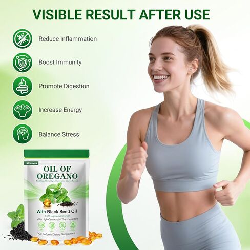 Oil of Oregano Softgels with Black Seed Oil 300 Softgels, 6000mg High Potency Oregano Oil Capsules with Organic Carvacrol & Thymoquinone, Immune & Digestive Support, Non-GMO, Gluten Free in Kuwait