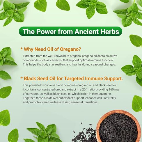 Oil of Oregano Softgels with Black Seed Oil 300 Softgels, 6000mg High Potency Oregano Oil Capsules with Organic Carvacrol & Thymoquinone, Immune & Digestive Support, Non-GMO, Gluten Free in Kuwait