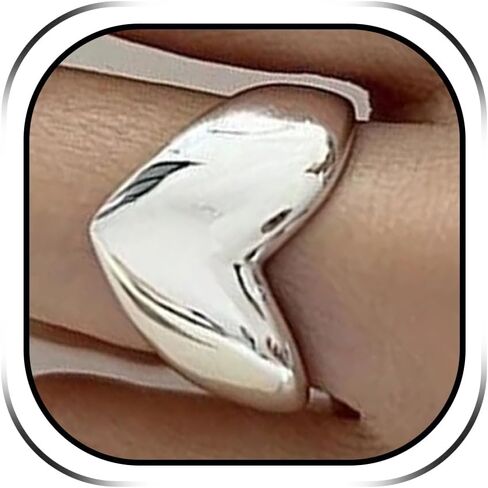 خاتم قلب مكتنز للنساء خاتم ذهبي مكتنز خاتم سيجنيت قابل للتعديل خاتم قلب سميك هدايا عيد الحب لها in Kuwait