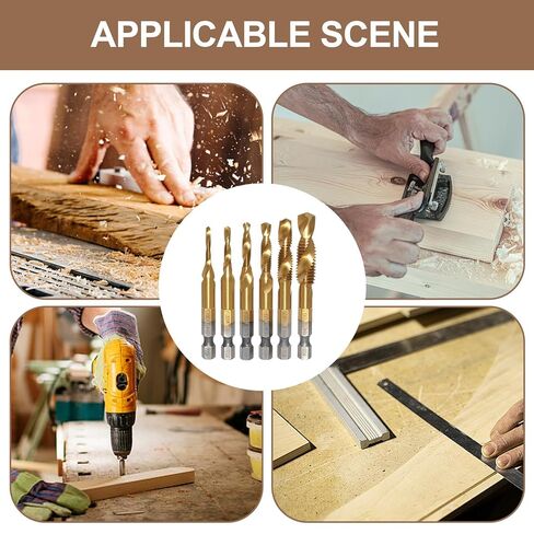 Tap Bit Set,Hexagonal Shank Deburring Threading Bit,Combination Drill Tap Set | for Metalworking Woodworking Industry Automotive Construction Garage Electrician Plumbing Workshop in Saudi Arabia