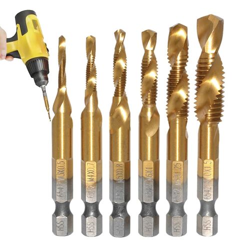 Tap Bit Set,Hexagonal Shank Deburring Threading Bit,Combination Drill Tap Set | for Metalworking Woodworking Industry Automotive Construction Garage Electrician Plumbing Workshop in Saudi Arabia