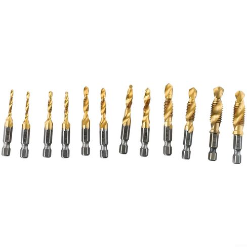 12pcs Drill Tap Combination Coated HSS, Titanium Plated Hex Shank HSS Screw Thread Metric Tap Drill Compound Tap in Saudi Arabia