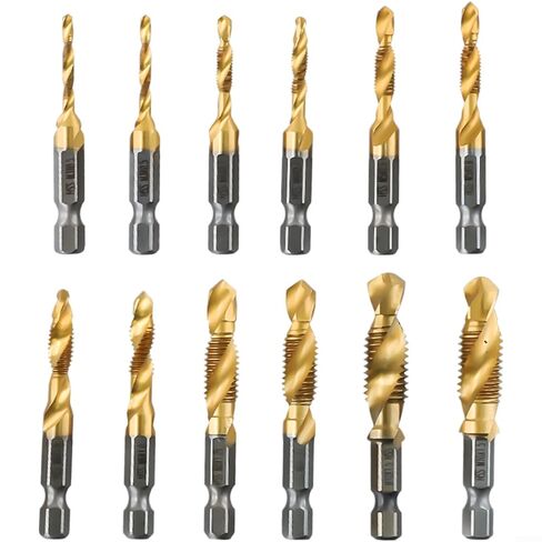 12pcs Drill Tap Combination Coated HSS, Titanium Plated Hex Shank HSS Screw Thread Metric Tap Drill Compound Tap in Saudi Arabia