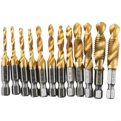 12pcs Drill Tap Combination Coated HSS, Titanium Plated Hex Shank HSS Screw Thread Metric Tap Drill Compound Tap in Saudi Arabia