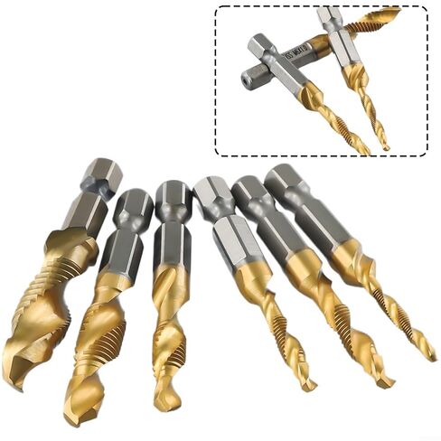 12pcs Drill Tap Combination Coated HSS, Titanium Plated Hex Shank HSS Screw Thread Metric Tap Drill Compound Tap in Saudi Arabia