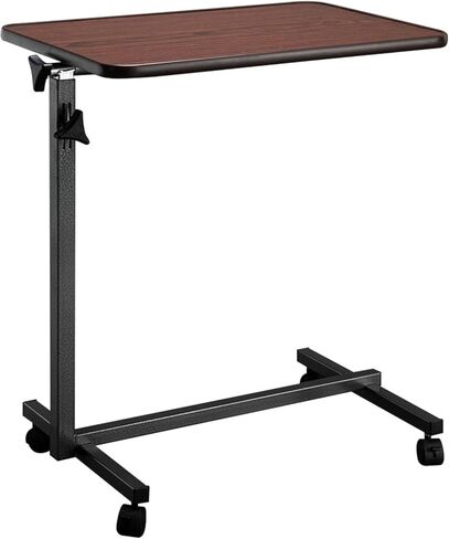 Tiltable Bedside Table, Adjustable Height Mobile Standing Desk, Hospital Tray Table Equipped with 360 ° Rotating Casters, Suitable for Hospital and Home Use, Dark Wood Grain in Saudi Arabia