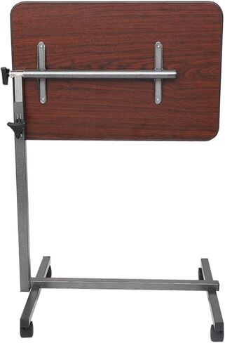 Tiltable Bedside Table, Adjustable Height Mobile Standing Desk, Hospital Tray Table Equipped with 360 ° Rotating Casters, Suitable for Hospital and Home Use, Dark Wood Grain in Saudi Arabia