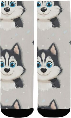 Artistic Husky Puppy Pattern Hiking Socks - Toddler Boys & Girls Warm Thick Thermal Winter Crew Socks for School, Daily Wear & Outdoor Activities in Saudi Arabia
