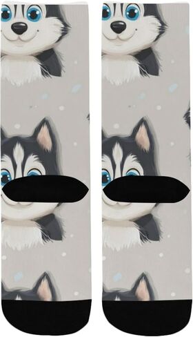 Artistic Husky Puppy Pattern Hiking Socks - Toddler Boys & Girls Warm Thick Thermal Winter Crew Socks for School, Daily Wear & Outdoor Activities in Saudi Arabia