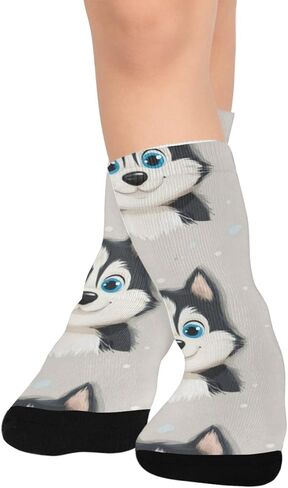 Artistic Husky Puppy Pattern Hiking Socks - Toddler Boys & Girls Warm Thick Thermal Winter Crew Socks for School, Daily Wear & Outdoor Activities in Saudi Arabia
