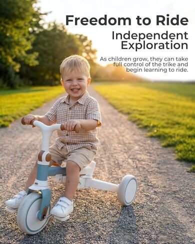 دراجة ثلاثية العجلات 7 في 1 للأطفال الصغار من عمر 1 إلى 3 سنوات، عربة أطفال قابلة للطي مع مقبض دفع توجيه، هدية للأولاد والبنات من سن 12 شهرًا إلى 6 سنوات - أزرق in Kuwait