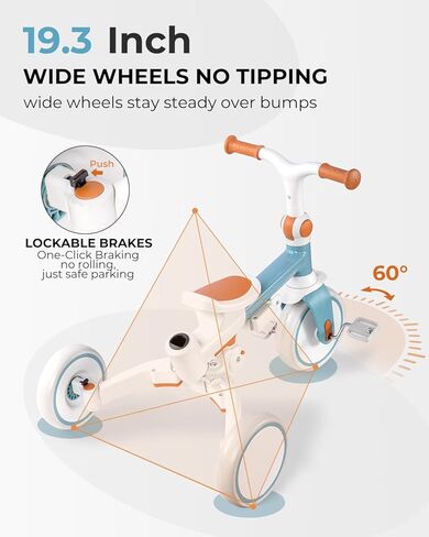 دراجة ثلاثية العجلات 7 في 1 للأطفال الصغار من عمر 1 إلى 3 سنوات، عربة أطفال قابلة للطي مع مقبض دفع توجيه، هدية للأولاد والبنات من سن 12 شهرًا إلى 6 سنوات - أزرق in Kuwait