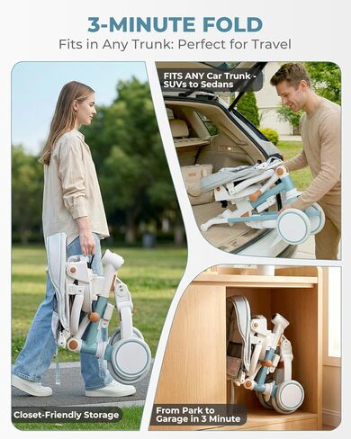 دراجة ثلاثية العجلات 7 في 1 للأطفال الصغار من عمر 1 إلى 3 سنوات، عربة أطفال قابلة للطي مع مقبض دفع توجيه، هدية للأولاد والبنات من سن 12 شهرًا إلى 6 سنوات - أزرق in Kuwait